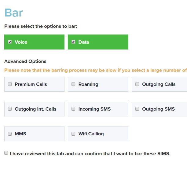 Atlas SIM Management Portal barring